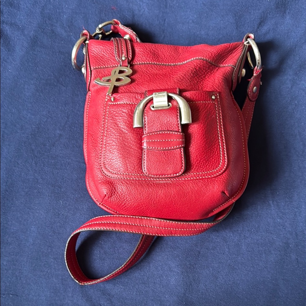 B. Makowsky Red and Silver Crossbody Bag with Adjustable Strap